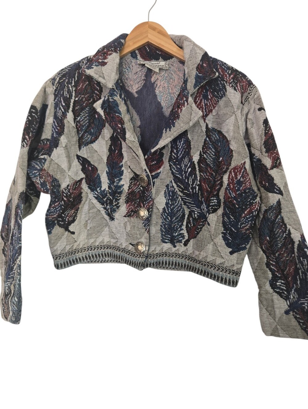 🍂 Vintage Southwest Canyon Tapestry Leaf Cropped Jacket XL